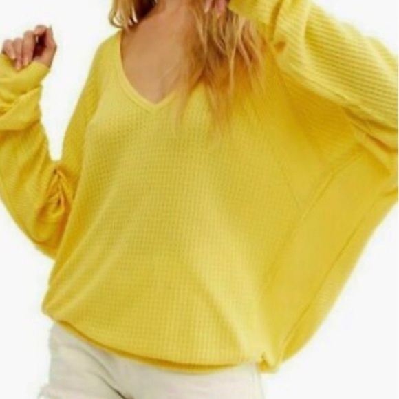 Free People Sweaters - Free People Santa Clara Yellow V-Neck thermal Sweater